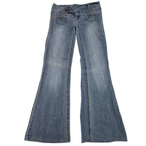 H2J Vintage Y2K Flare Jeans Low Rise Button Fly 5/6 30x30 Ramie Blend Grunge